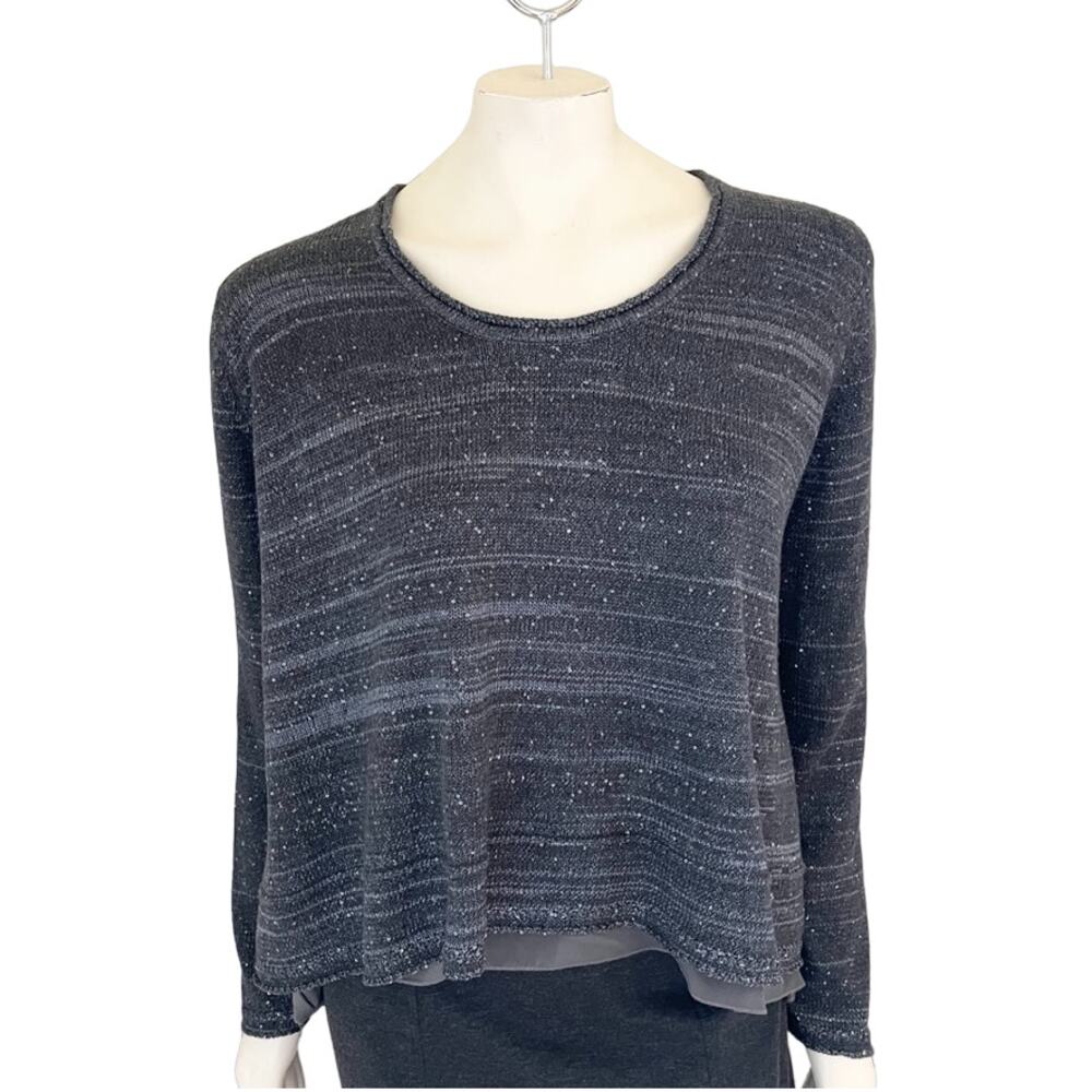 WRAP LONDON Metallic Knit Silk Layered Hi Low Split Back Sequin Sweater SZ 10